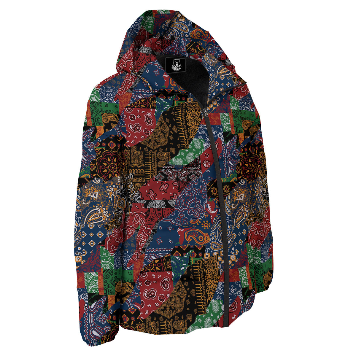 Patchwork Bandanna Print Pattern Down Jacket-grizzshop