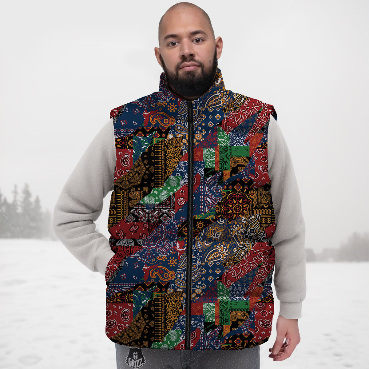 Patchwork Bandanna Print Pattern Down Vest