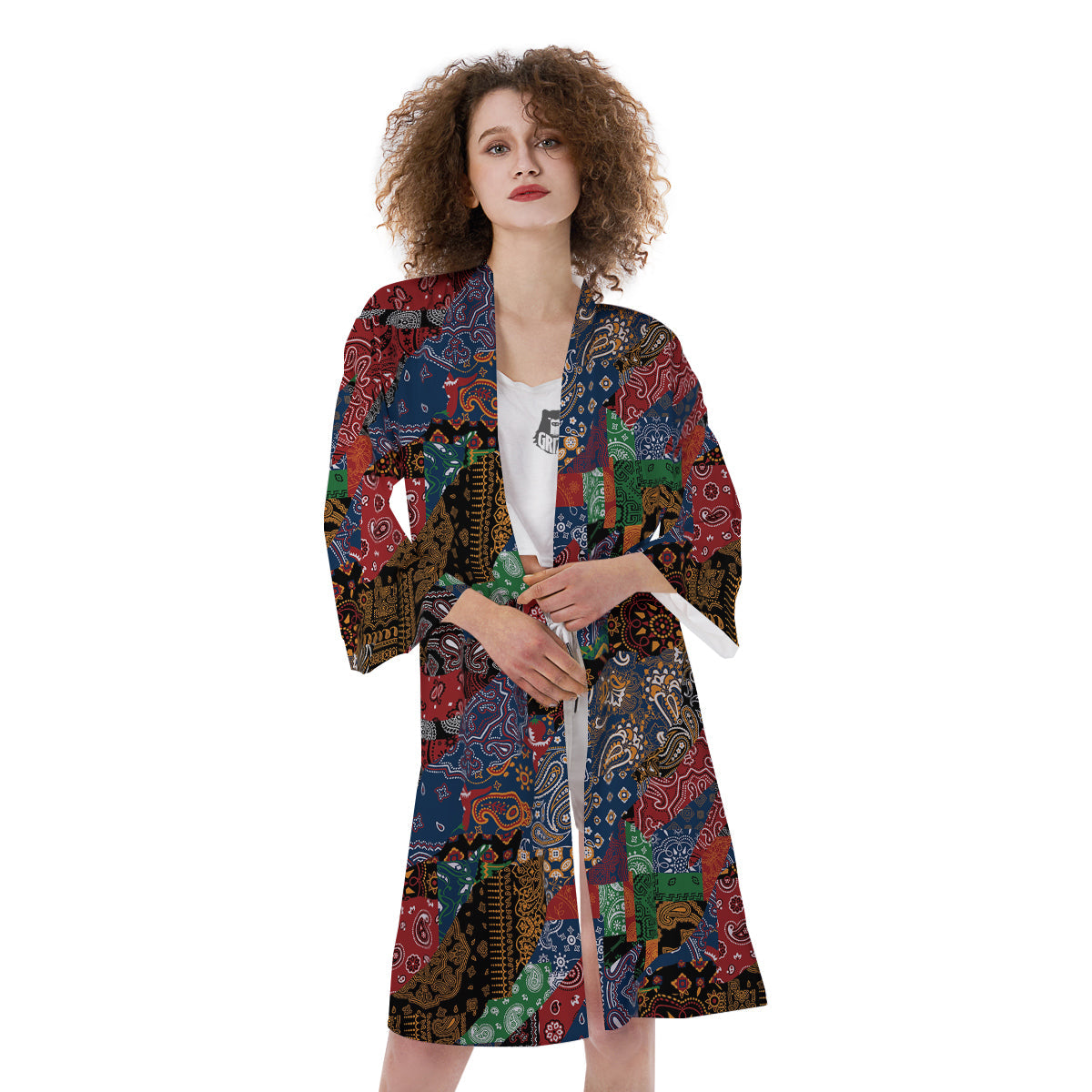 Patchwork Bandanna Print Pattern Kimono-grizzshop