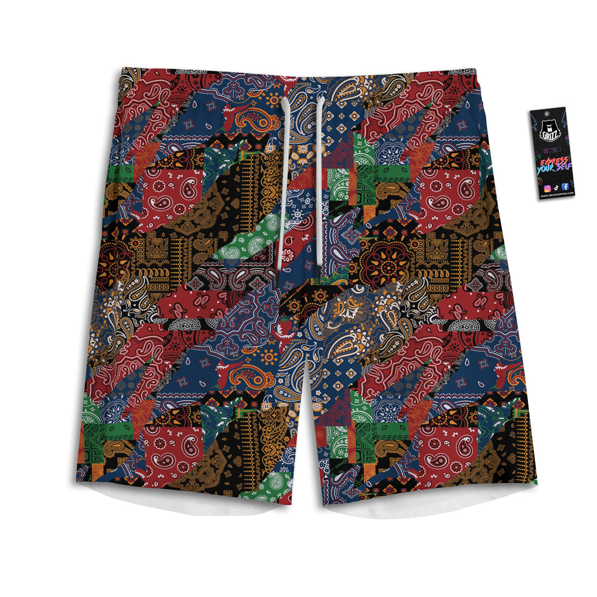 Patchwork Bandanna Print Pattern Men's Athletic Shorts