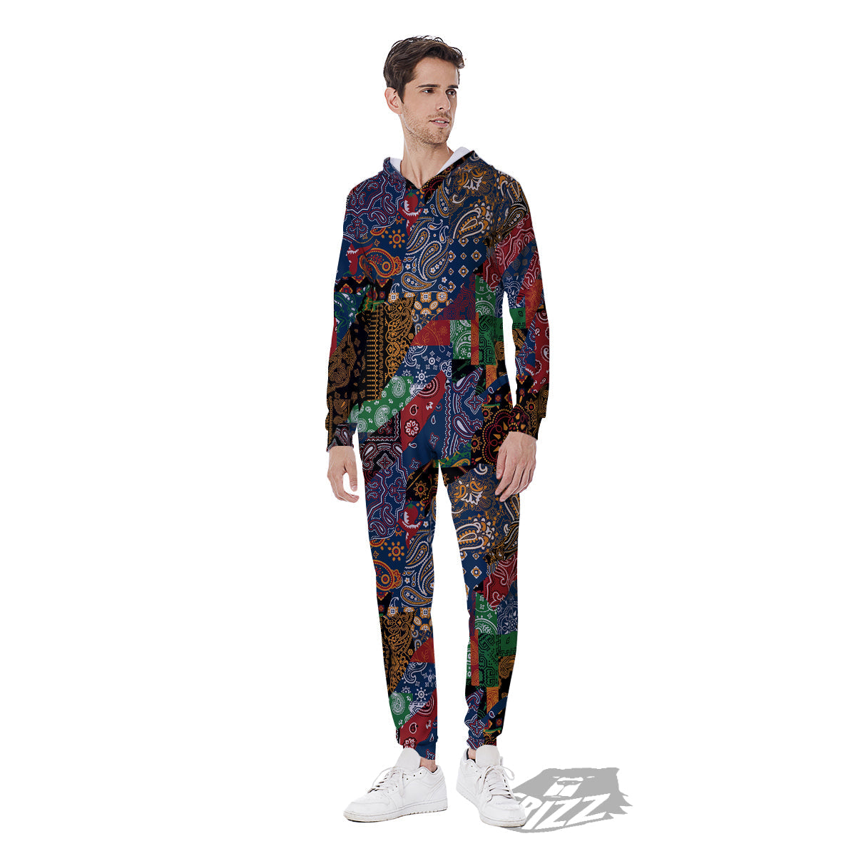 Patchwork Bandanna Print Pattern Men's Jumpsuit-grizzshop