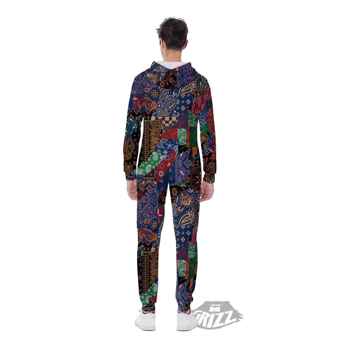 Patchwork Bandanna Print Pattern Men's Jumpsuit-grizzshop