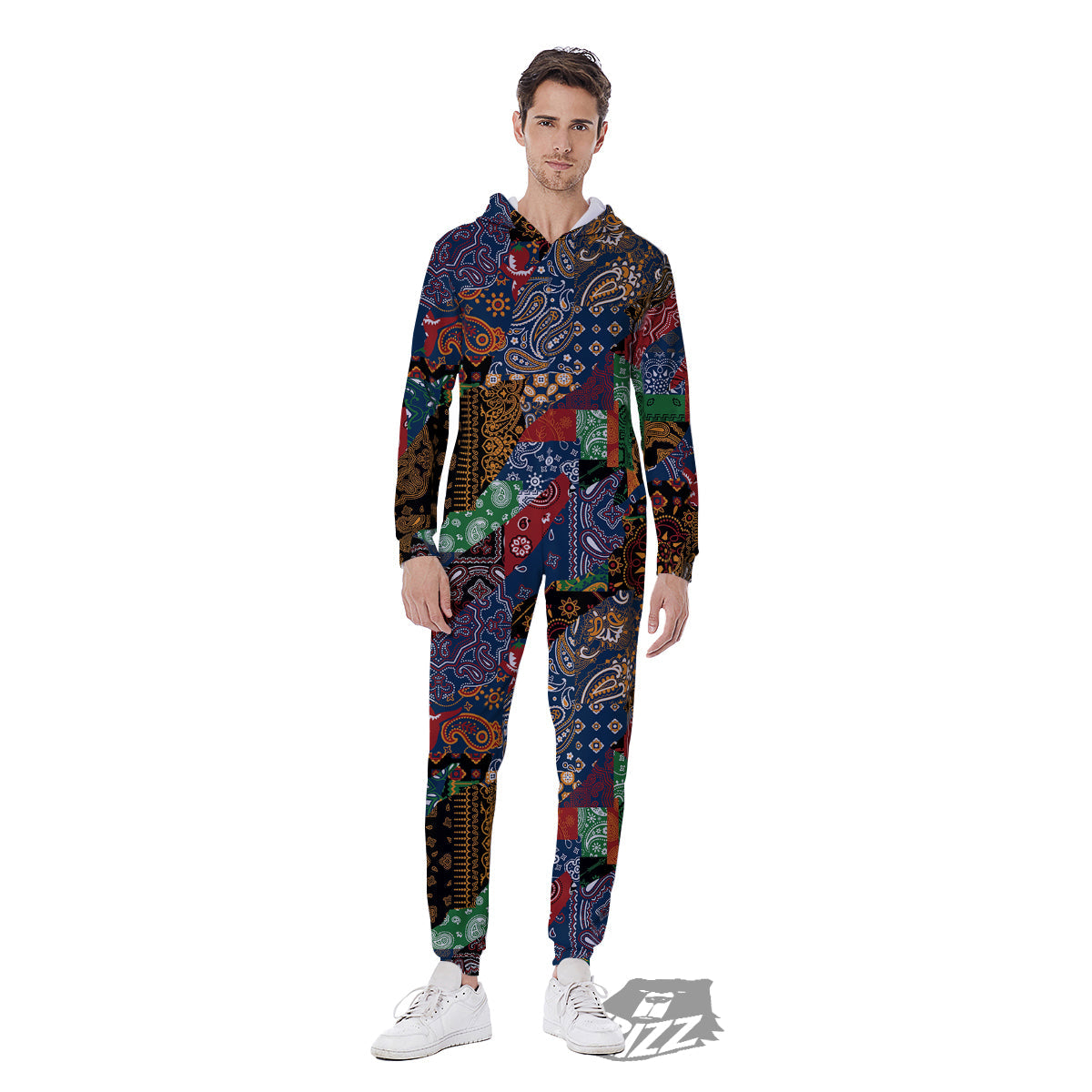 Patchwork Bandanna Print Pattern Men's Jumpsuit-grizzshop