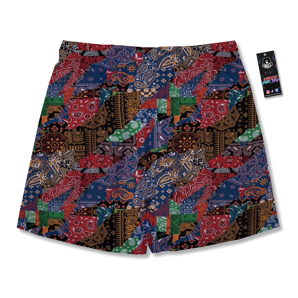 Patchwork Bandanna Print Pattern Men's Running Shorts-grizzshop