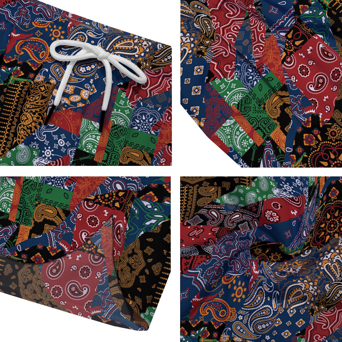 Patchwork Bandanna Print Pattern Men's Running Shorts-grizzshop