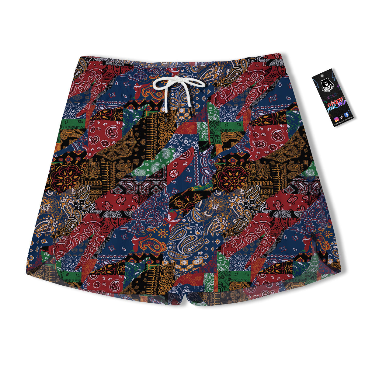 Patchwork Bandanna Print Pattern Men's Running Shorts-grizzshop