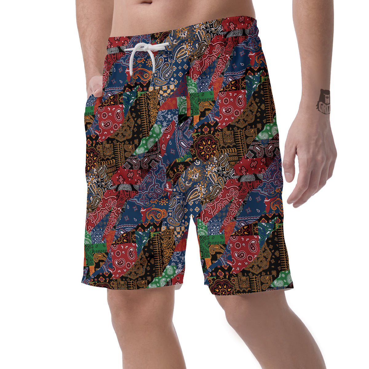 Patchwork Bandanna Print Pattern Men's Shorts-grizzshop