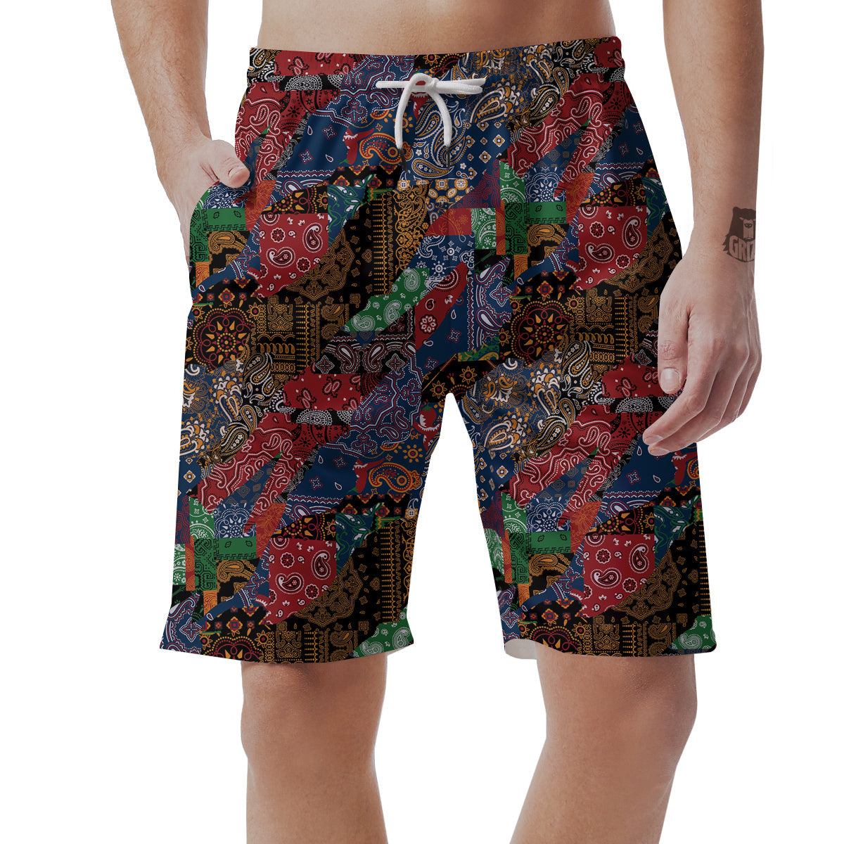 Patchwork Bandanna Print Pattern Men's Shorts-grizzshop