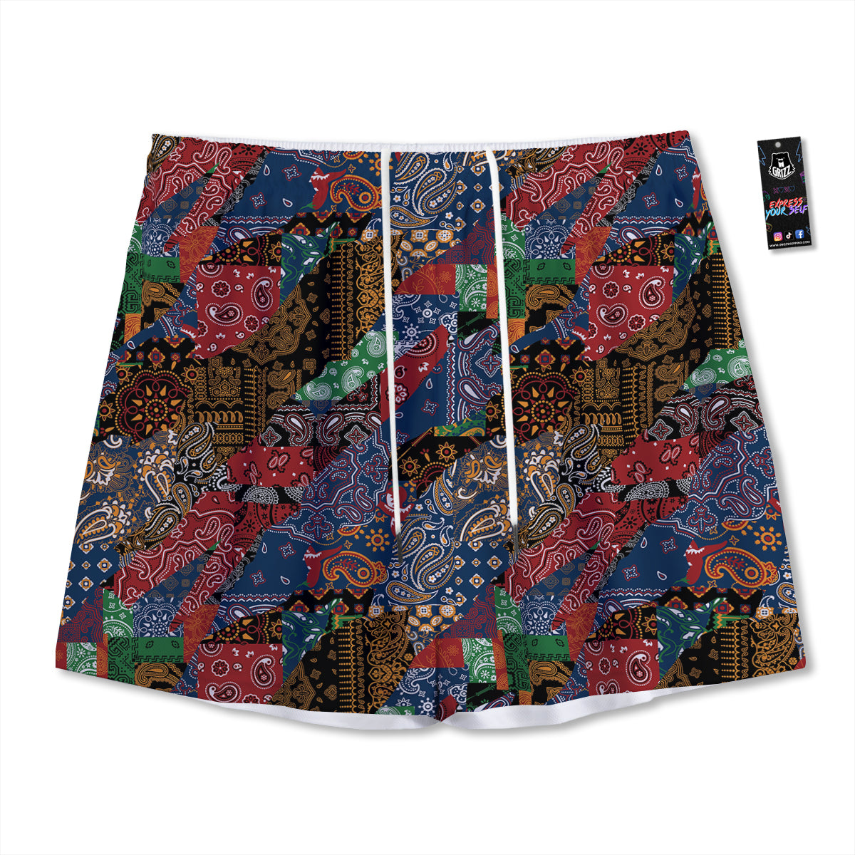 Pentagram Symbol Flaming Print Mesh Shorts