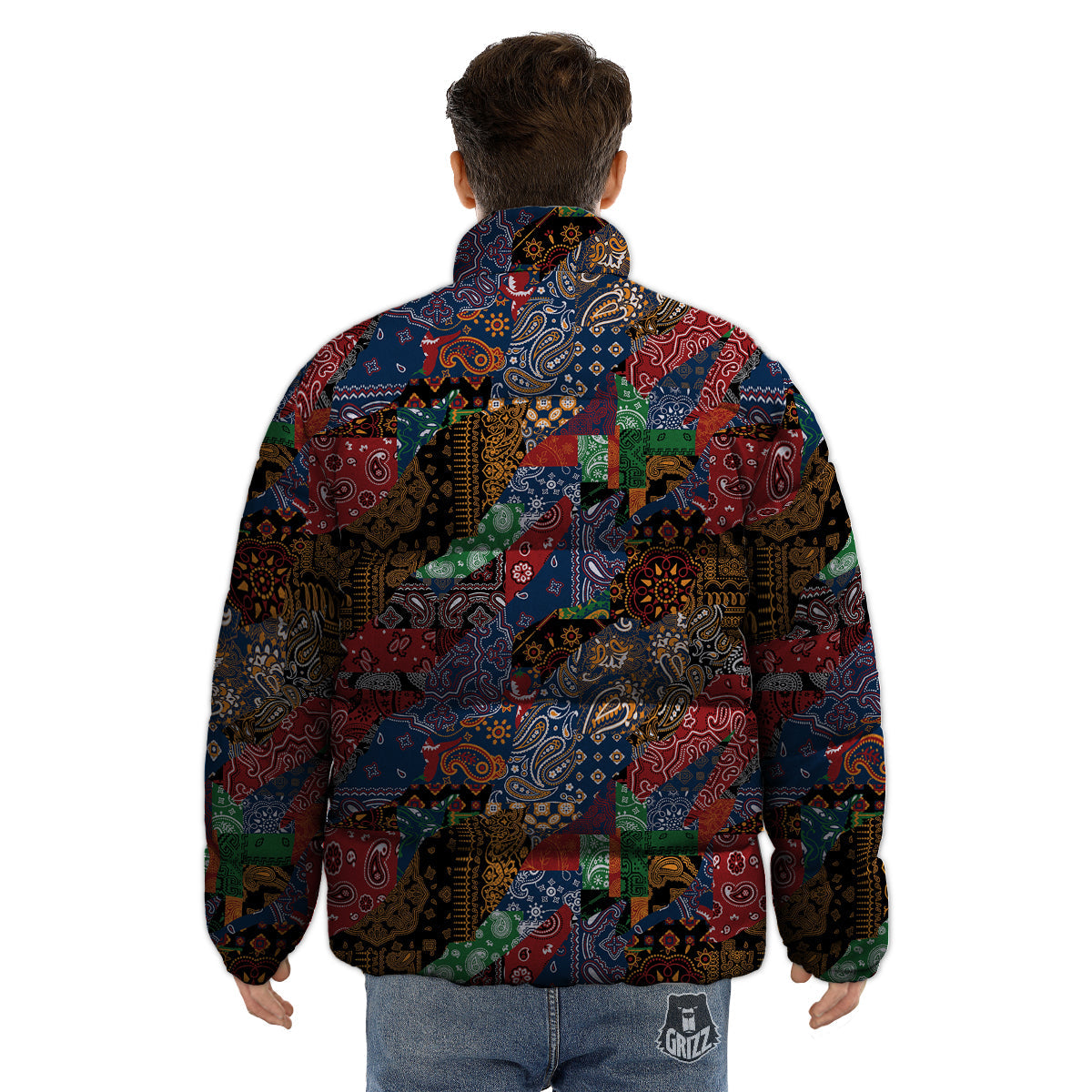 Patchwork Bandanna Print Pattern Puffer Jacket-grizzshop
