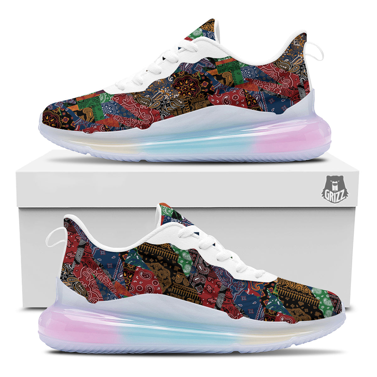 Patchwork Bandanna Print Pattern Running Sneakers-grizzshop