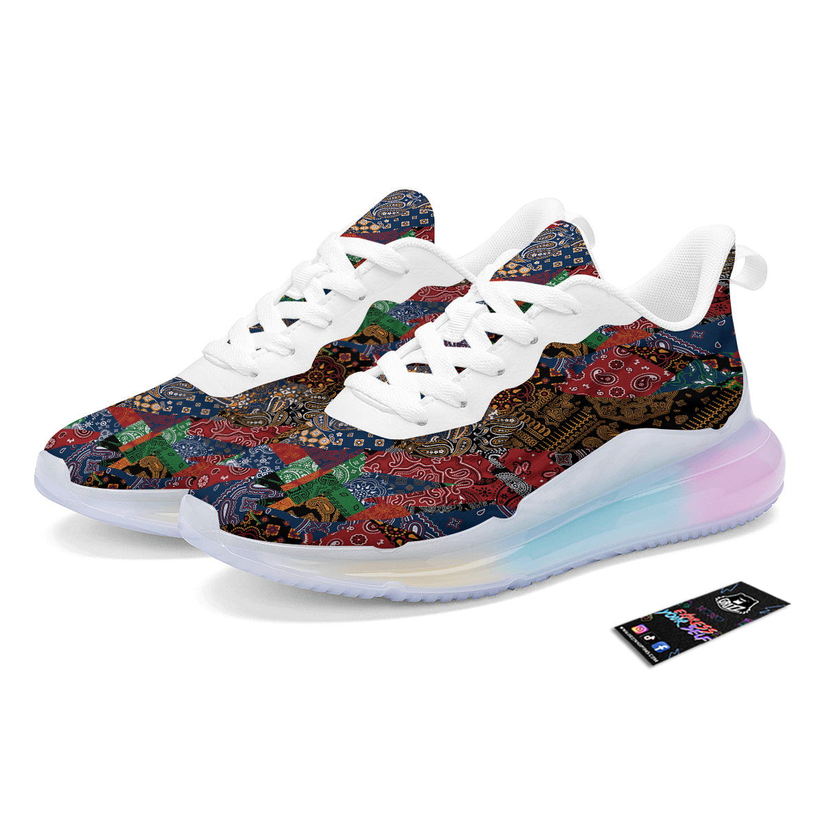 Patchwork Bandanna Print Pattern Running Sneakers-grizzshop
