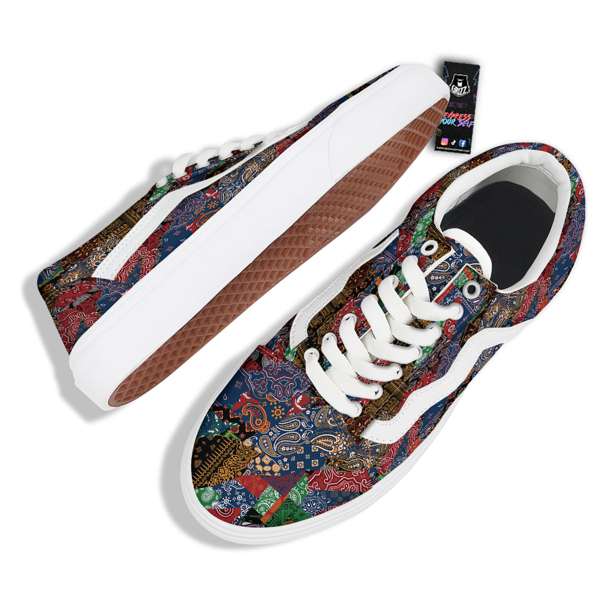 Patchwork Bandanna Print Pattern Skate Shoes-grizzshop
