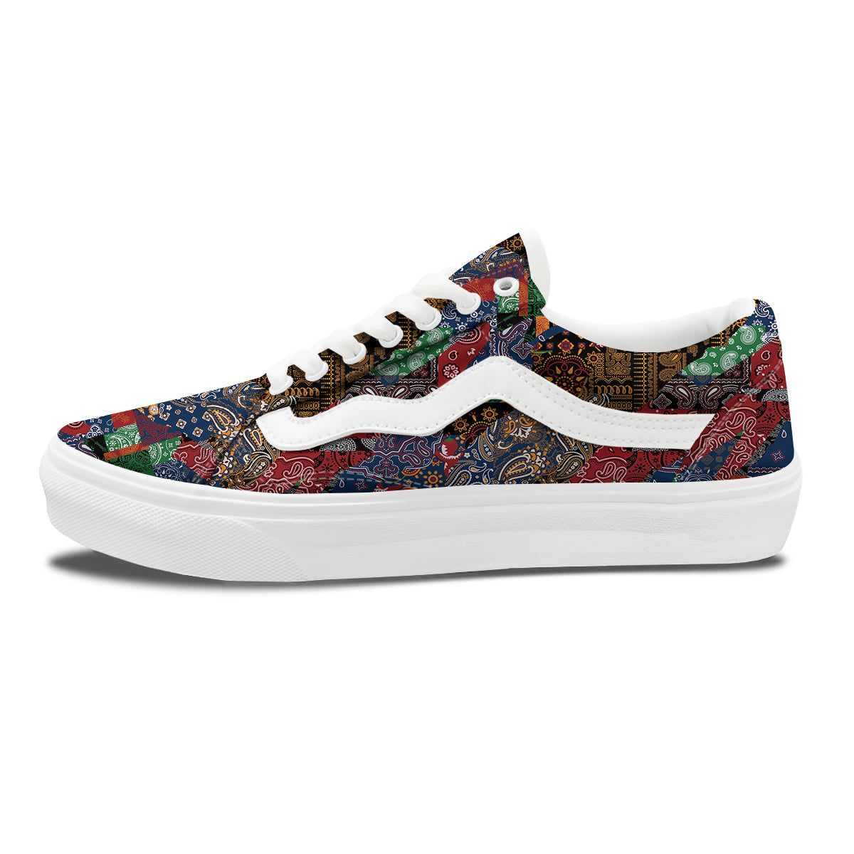 Patchwork Bandanna Print Pattern Skate Shoes-grizzshop