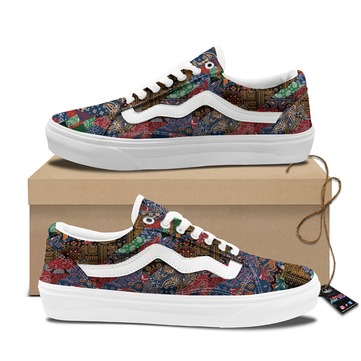 Patchwork Bandanna Print Pattern Skate Shoes-grizzshop
