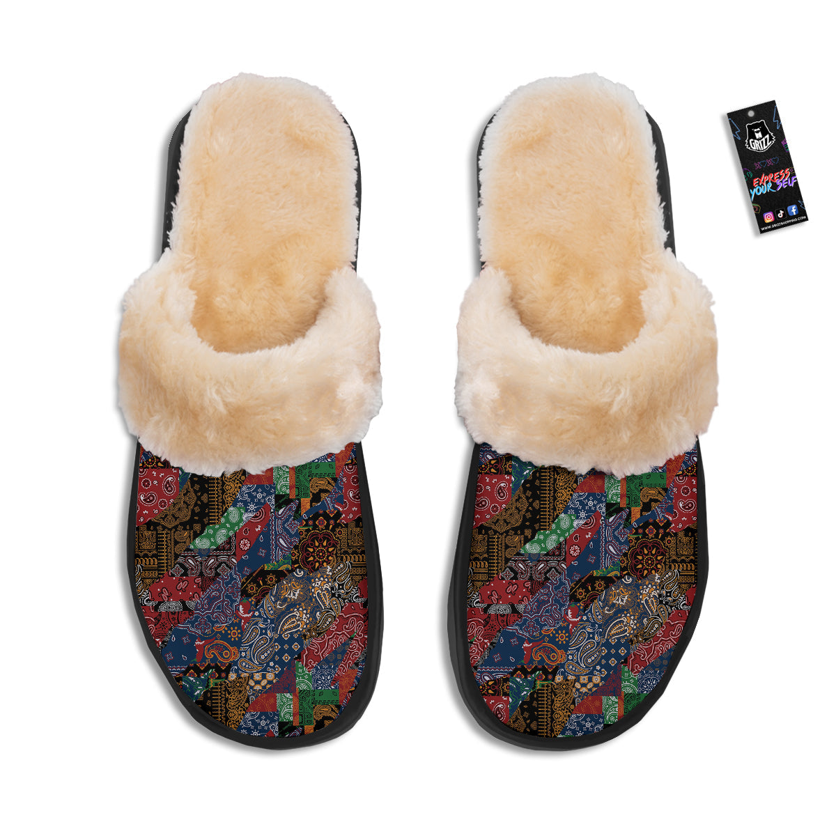 Patchwork Bandanna Print Pattern Slippers-grizzshop