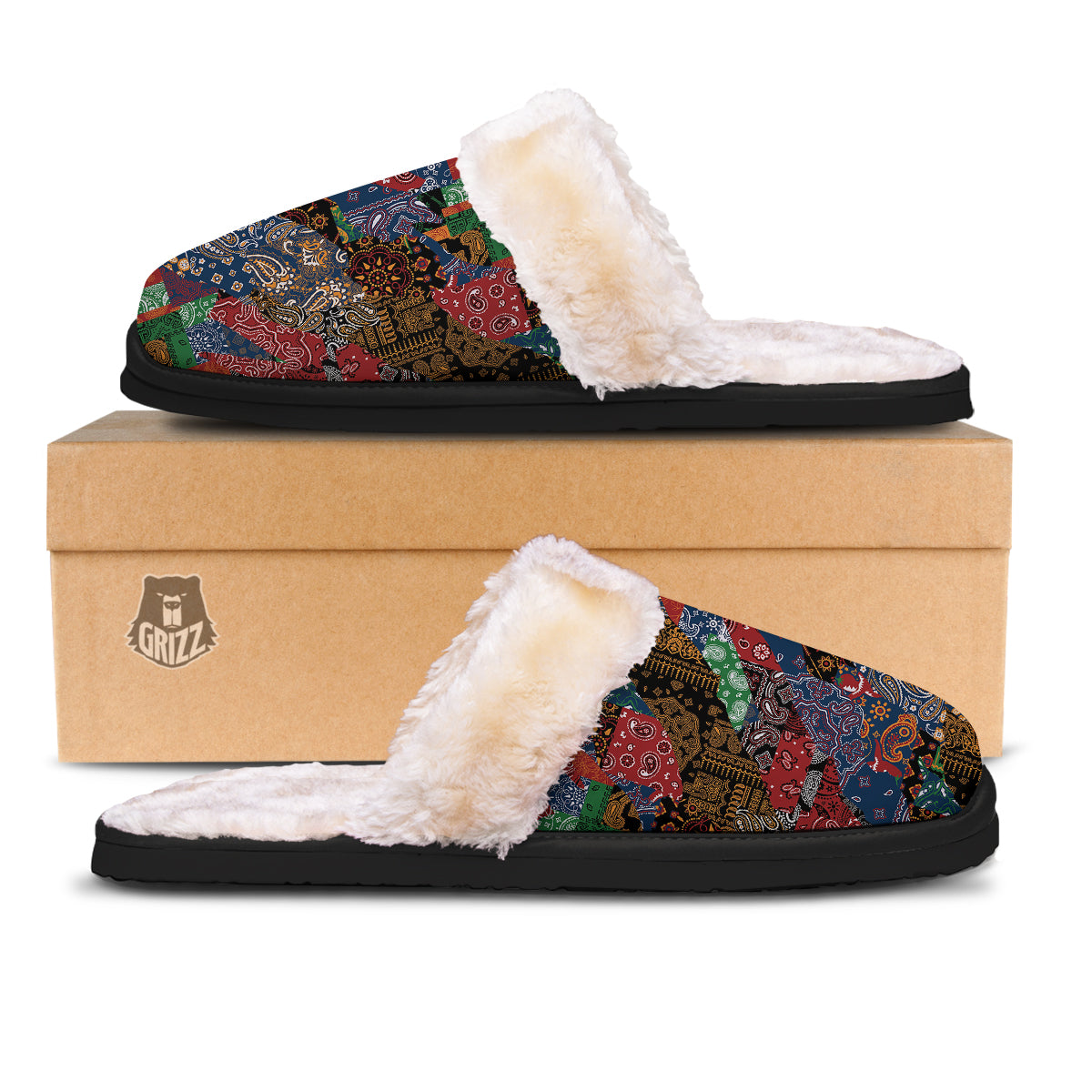 Patchwork Bandanna Print Pattern Slippers-grizzshop