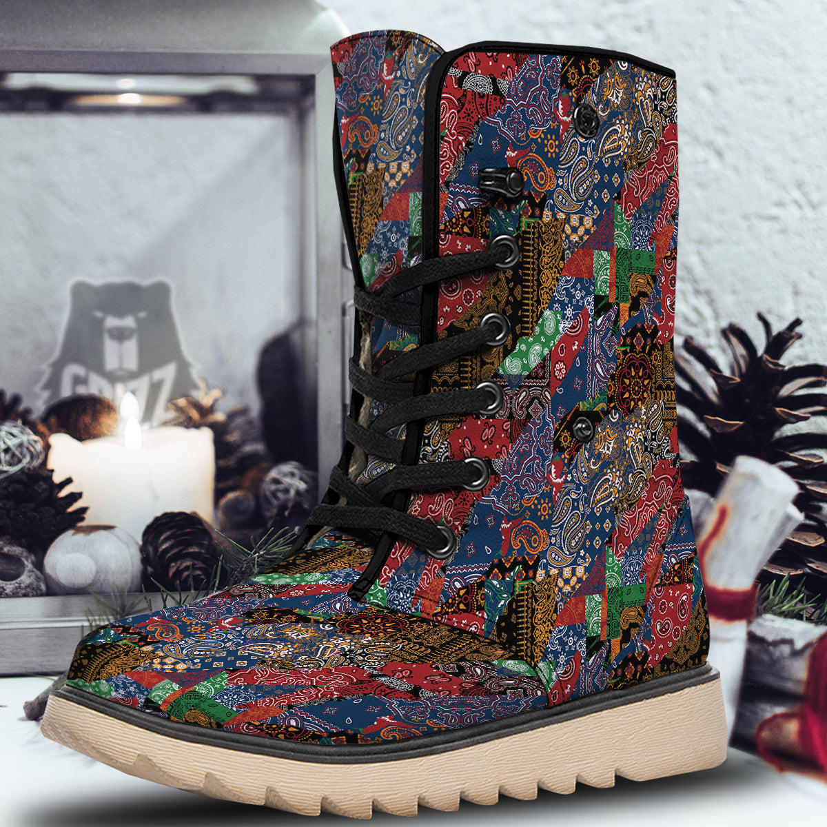 Patchwork Bandanna Print Pattern Snow Boots-grizzshop