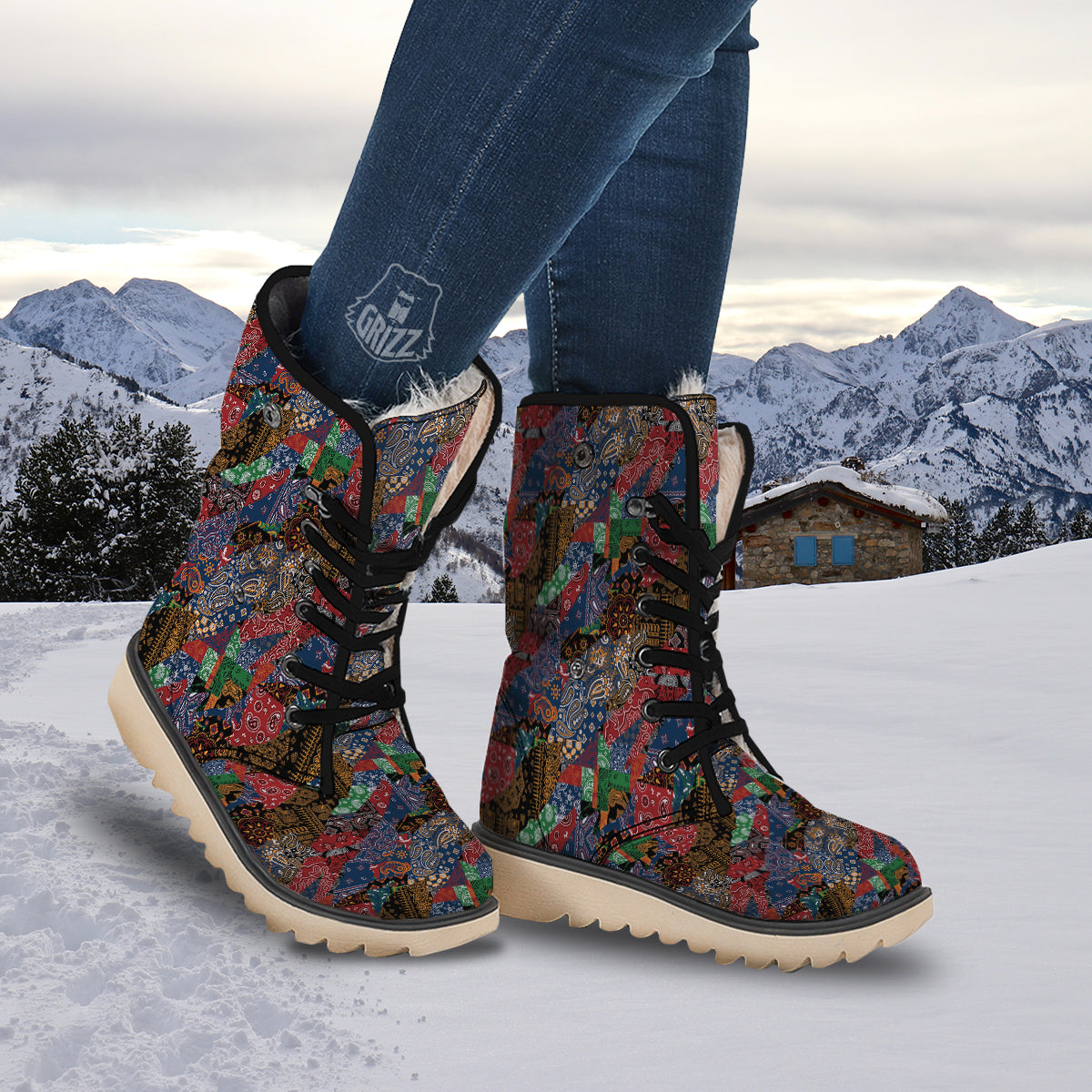 Patchwork Bandanna Print Pattern Snow Boots-grizzshop