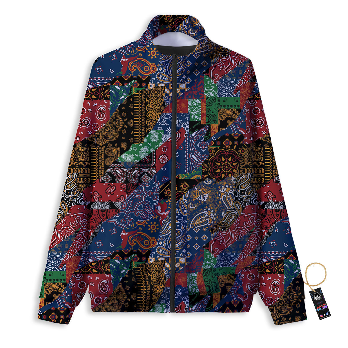 Patchwork Bandanna Print Pattern Track Jacket-grizzshop