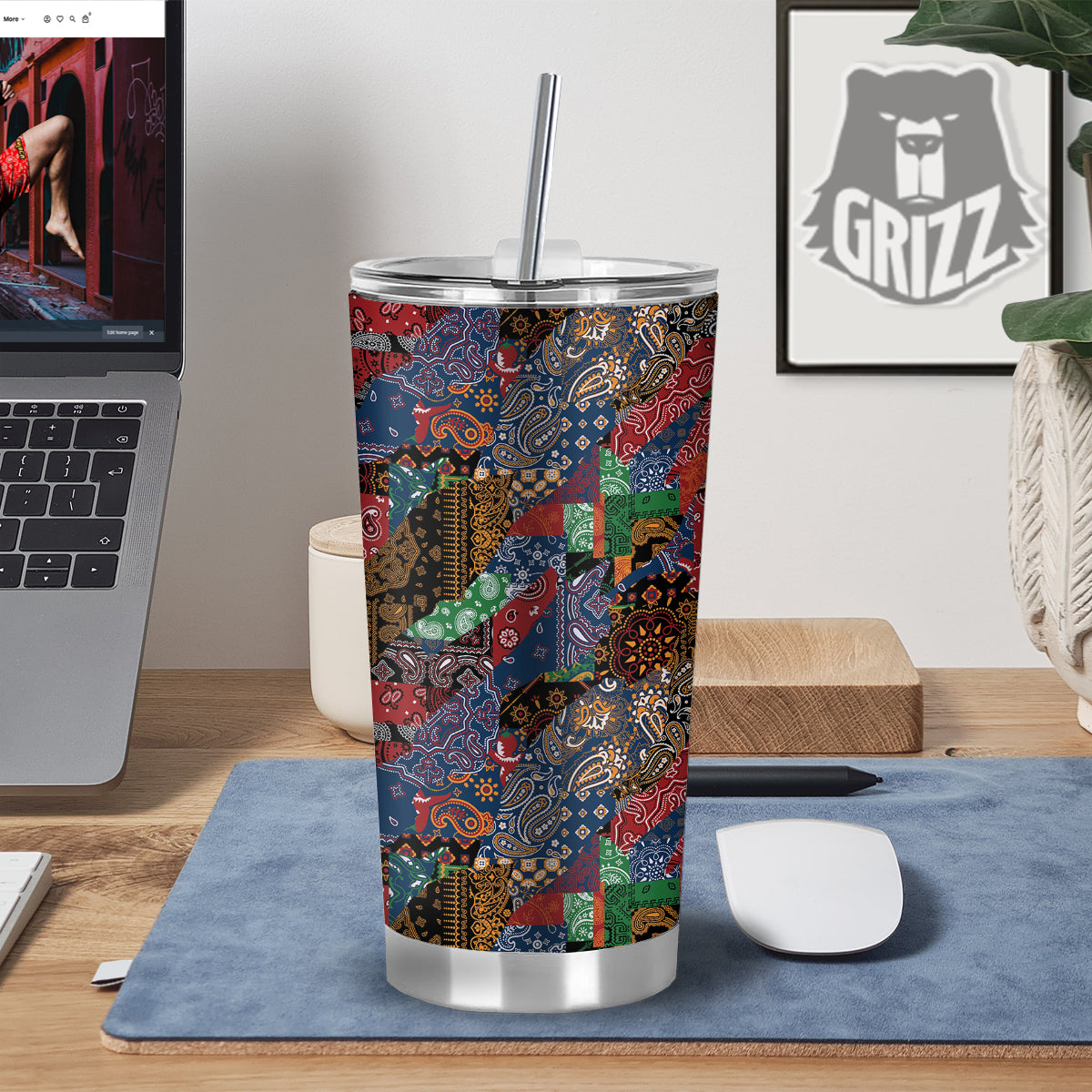Patchwork Bandanna Print Pattern Tumbler-grizzshop