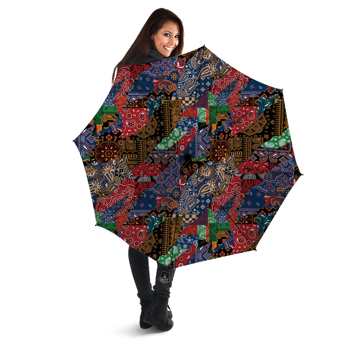 Patchwork Bandanna Print Pattern Umbrella-grizzshop