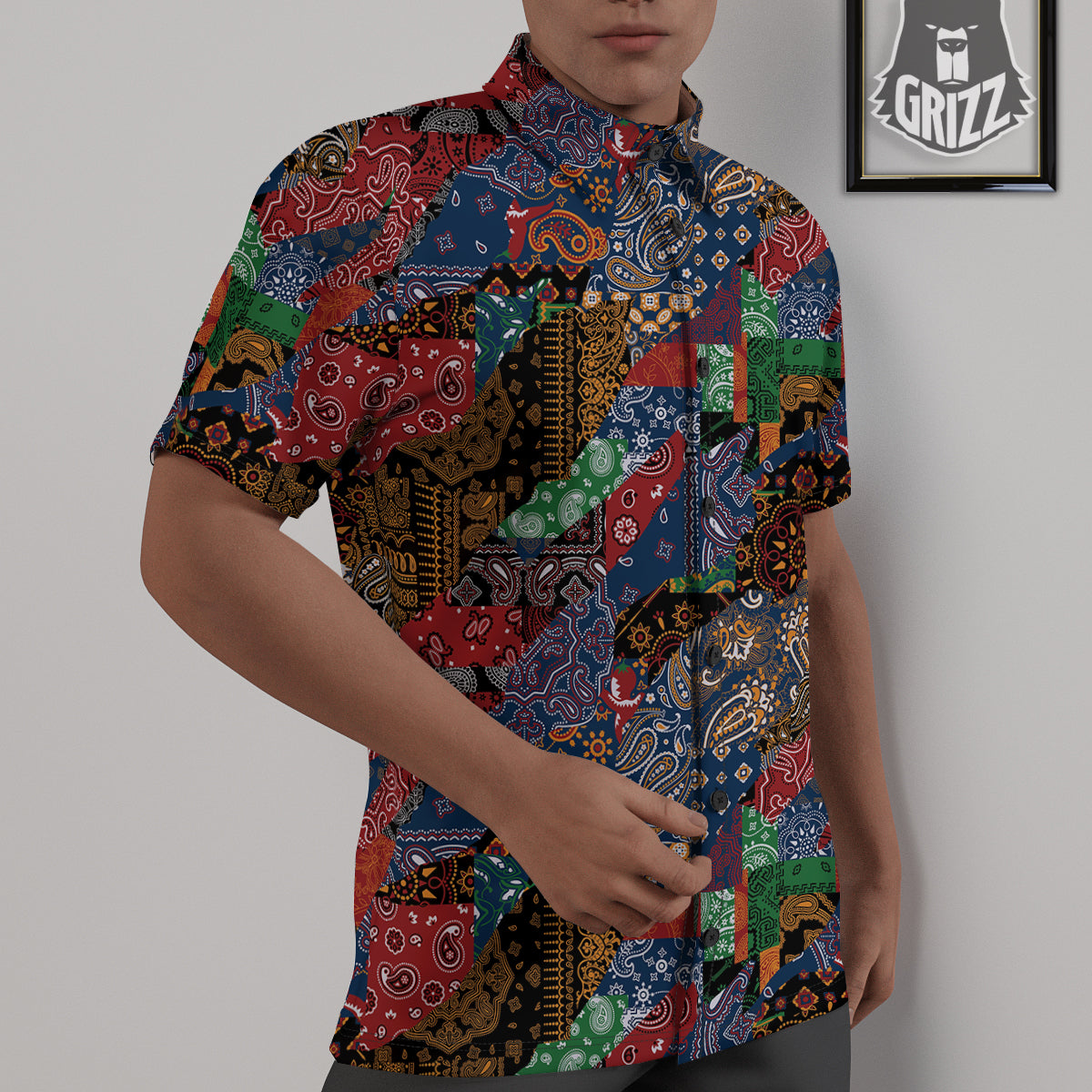 Patchwork Bandanna Print Pattern Untucked Shirts-grizzshop