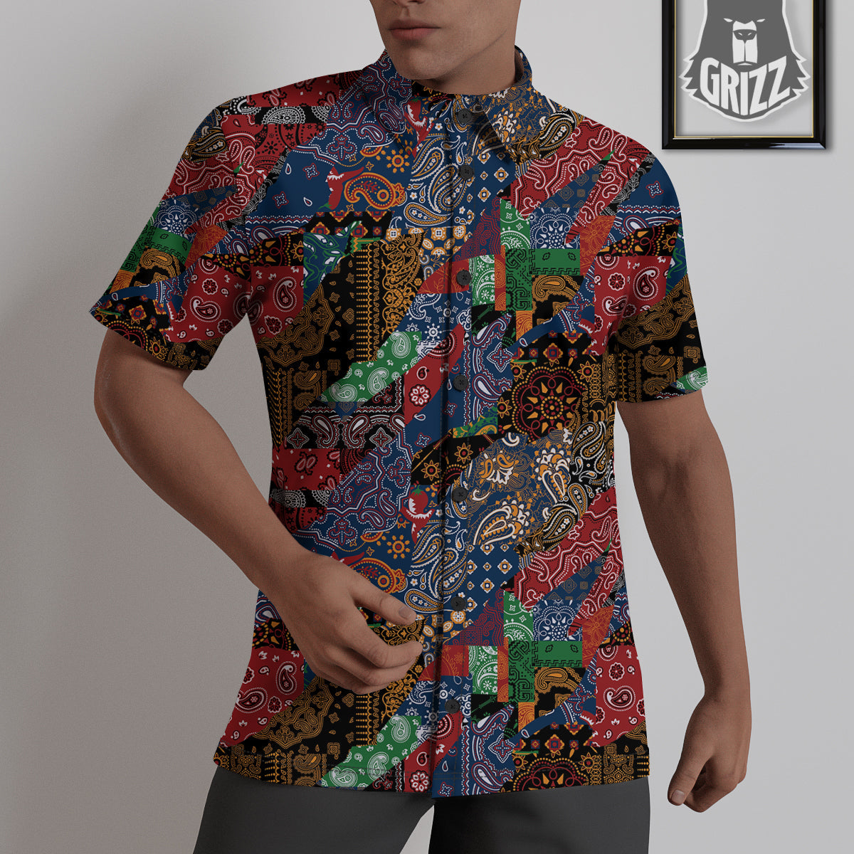 Patchwork Bandanna Print Pattern Untucked Shirts-grizzshop