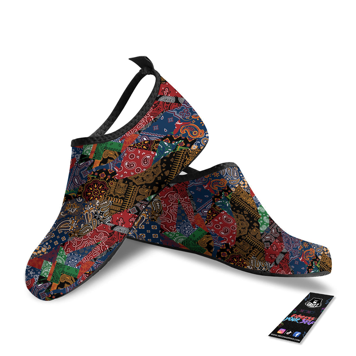 Patchwork Bandanna Print Pattern Water Shoes-grizzshop