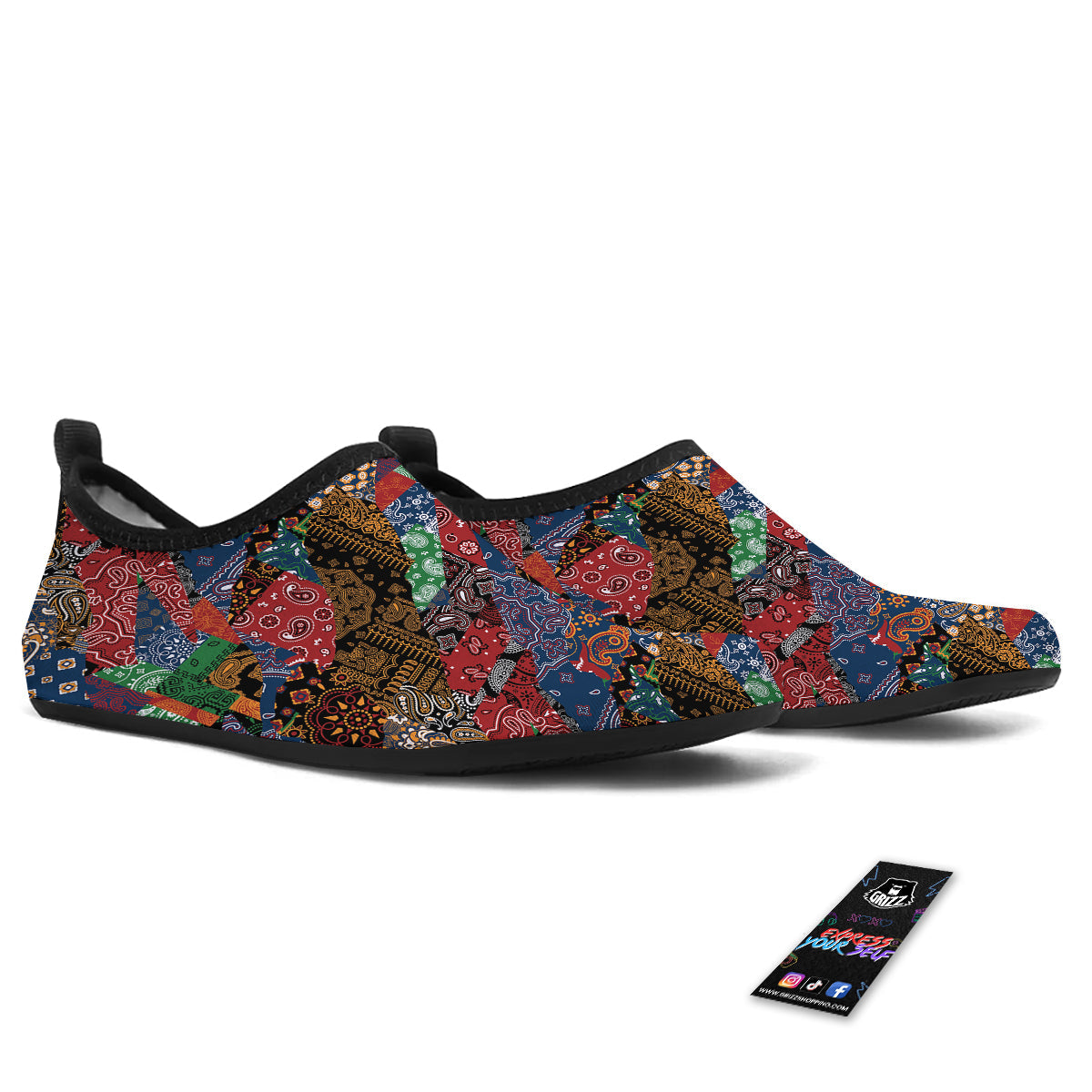 Patchwork Bandanna Print Pattern Water Shoes-grizzshop