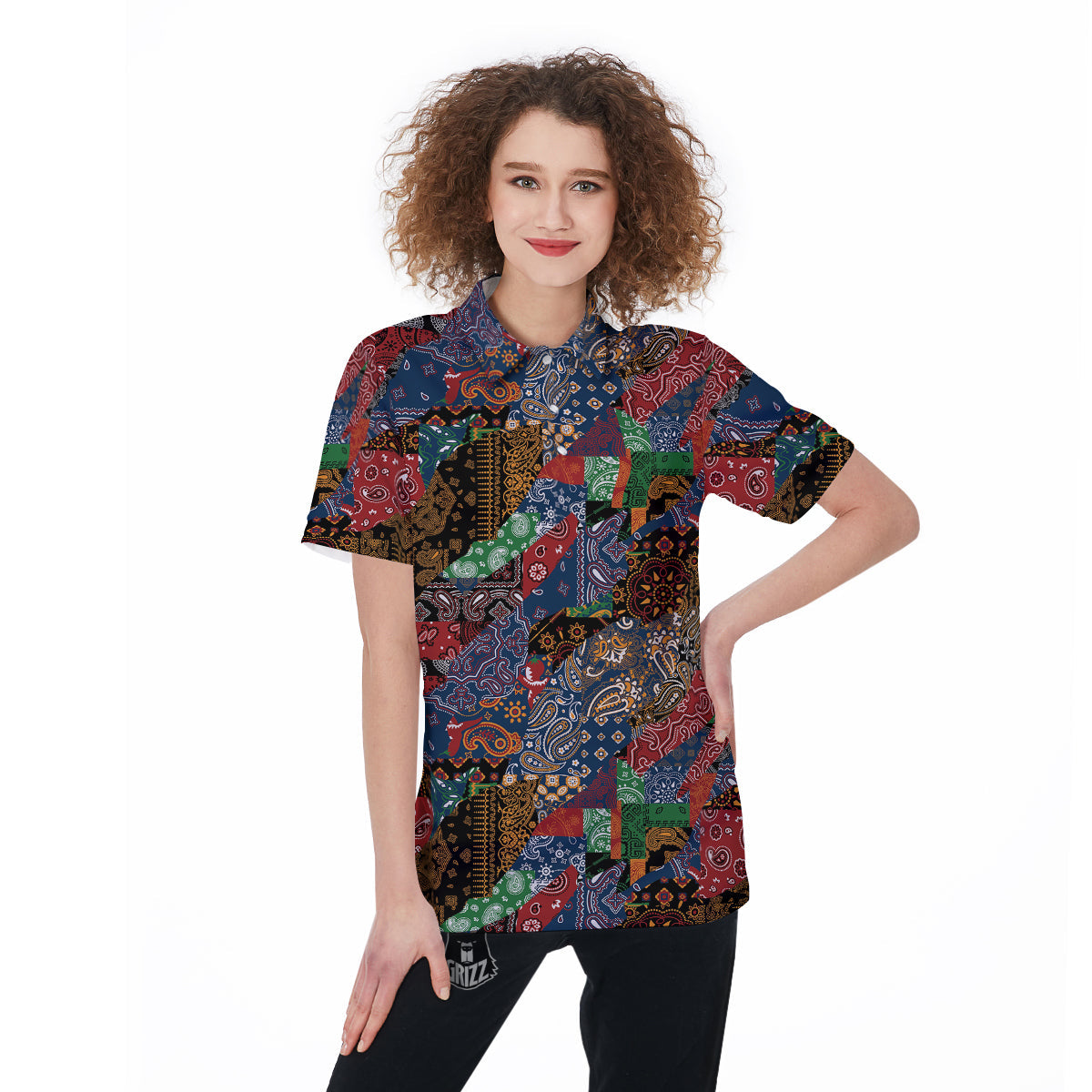Patchwork Bandanna Print Pattern Women's Golf Shirts-grizzshop