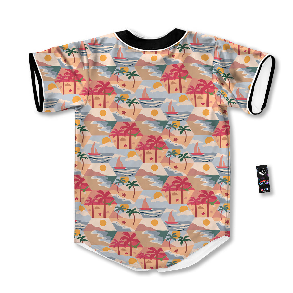 Patchwork Beach And Sunset Sky Print Pattern Baseball Jersey-grizzshop