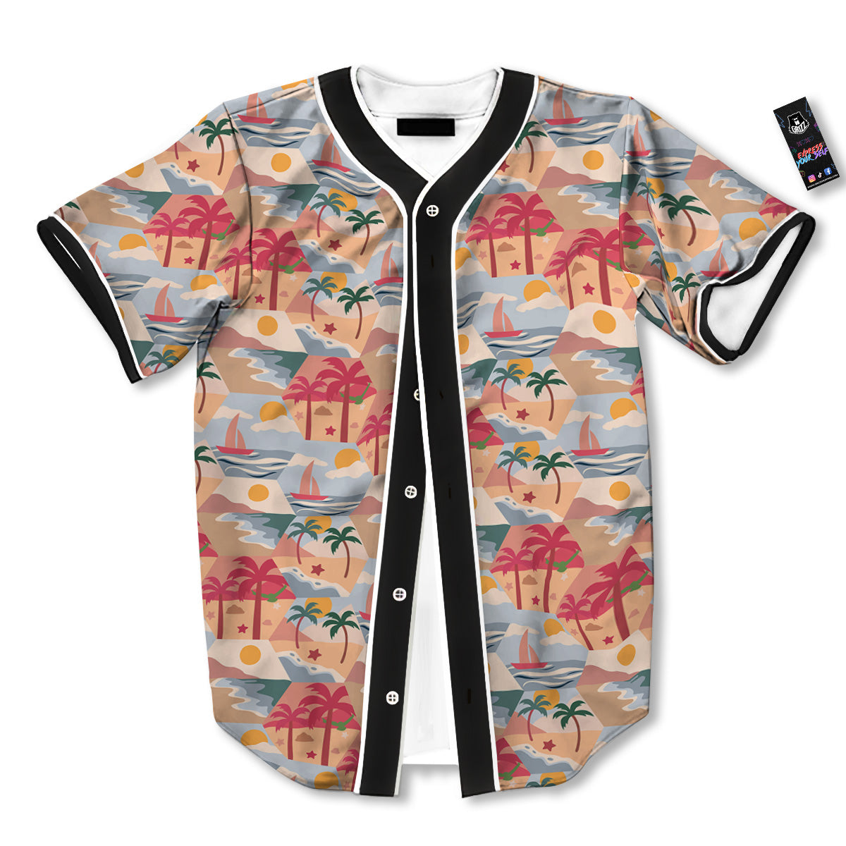 Patchwork Beach And Sunset Sky Print Pattern Baseball Jersey-grizzshop
