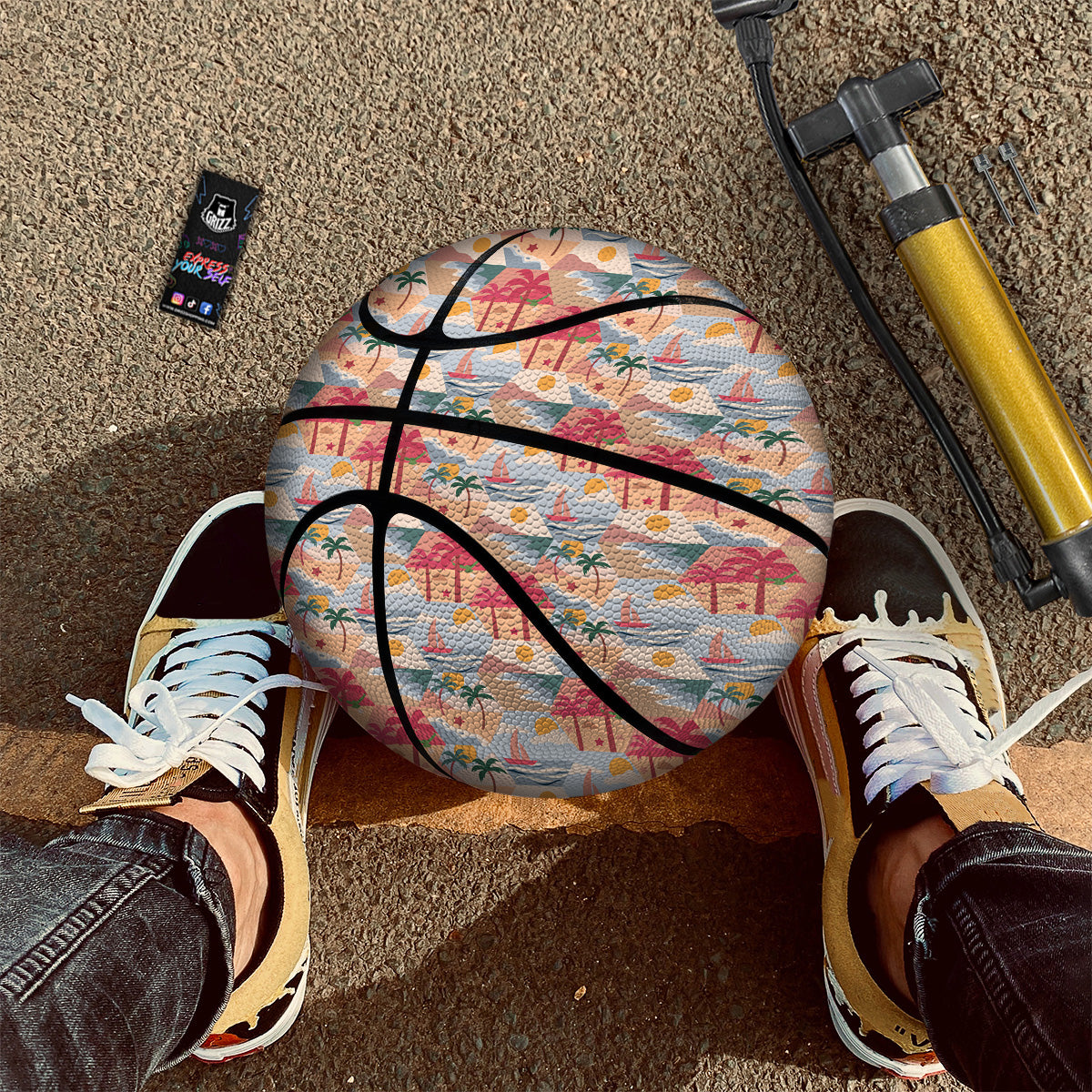Patchwork Beach And Sunset Sky Print Pattern Basketball-grizzshop