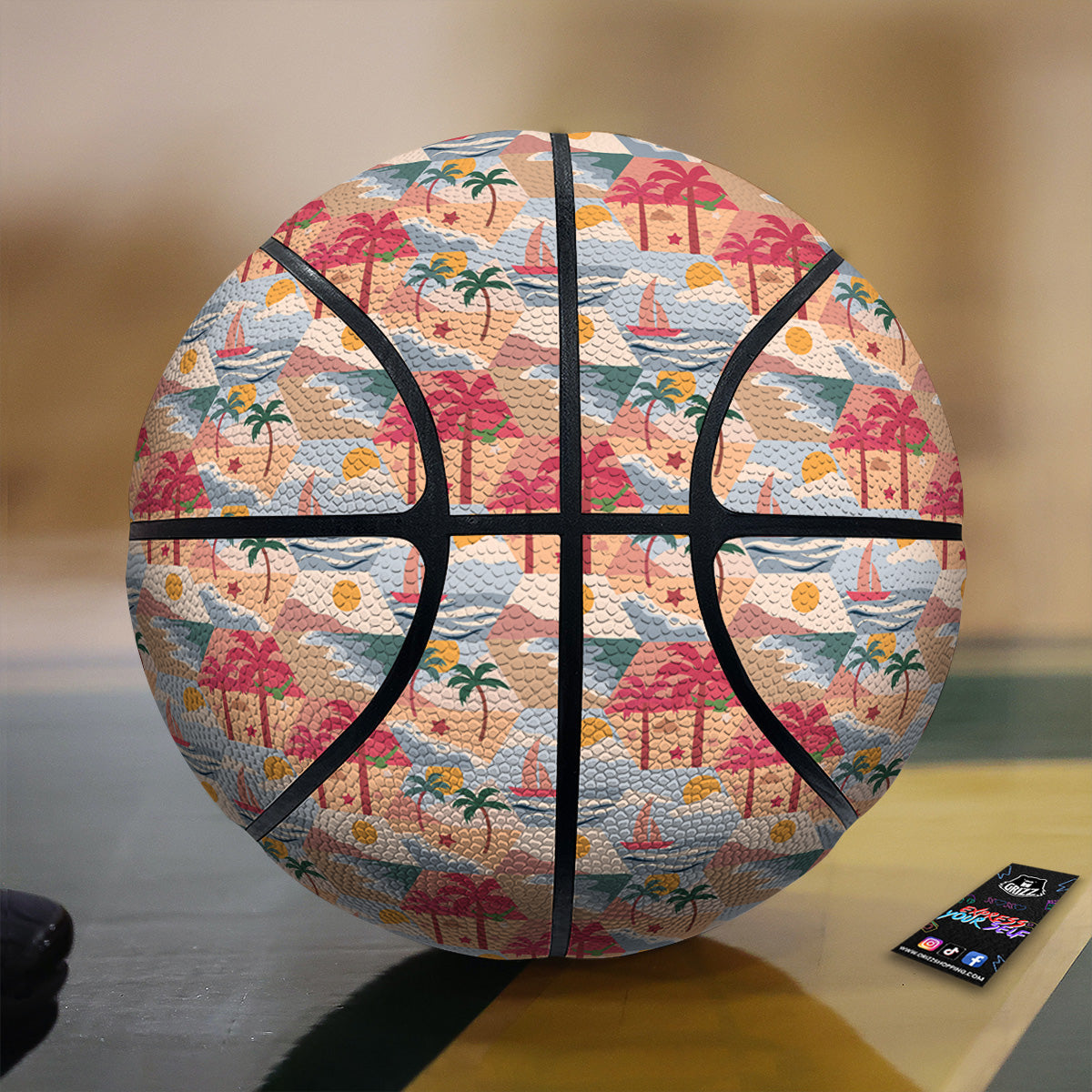 Patchwork Beach And Sunset Sky Print Pattern Basketball-grizzshop