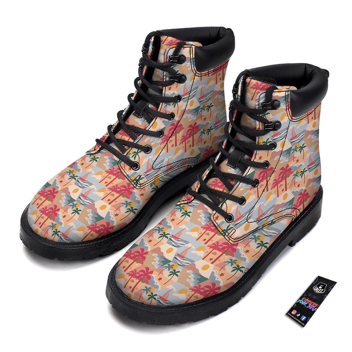 Patchwork Beach And Sunset Sky Print Pattern Boots-grizzshop