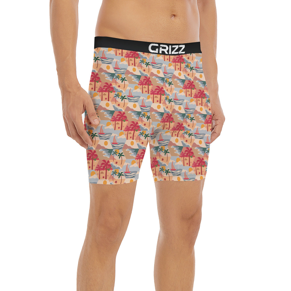 Patchwork Beach And Sunset Sky Print Pattern Boxer Briefs-grizzshop