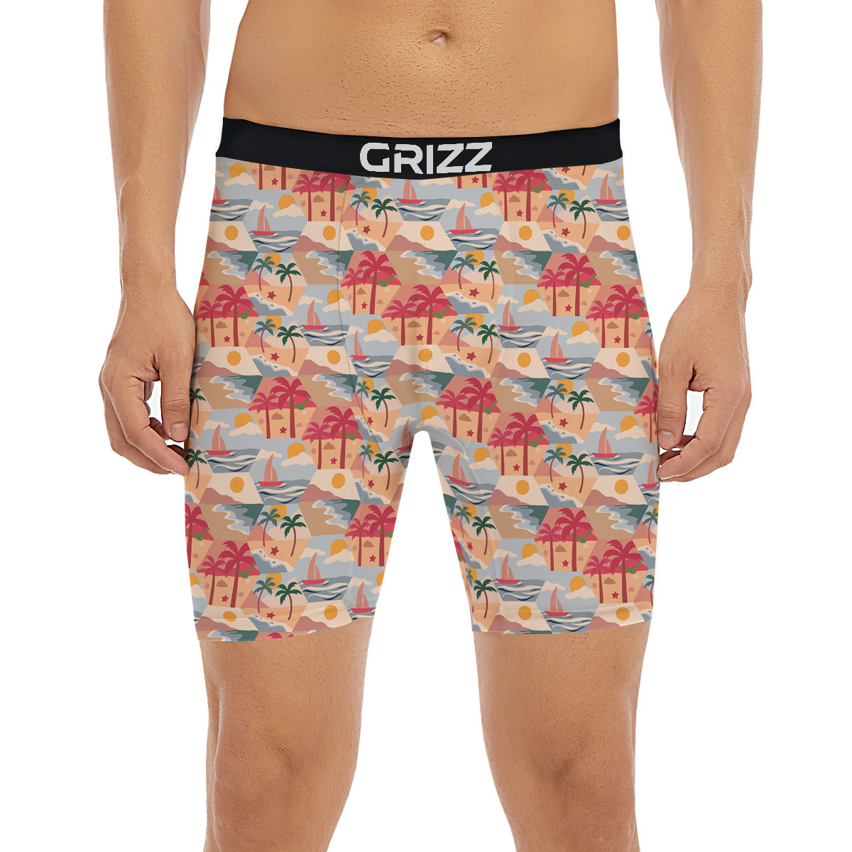 Patchwork Beach And Sunset Sky Print Pattern Boxer Briefs-grizzshop