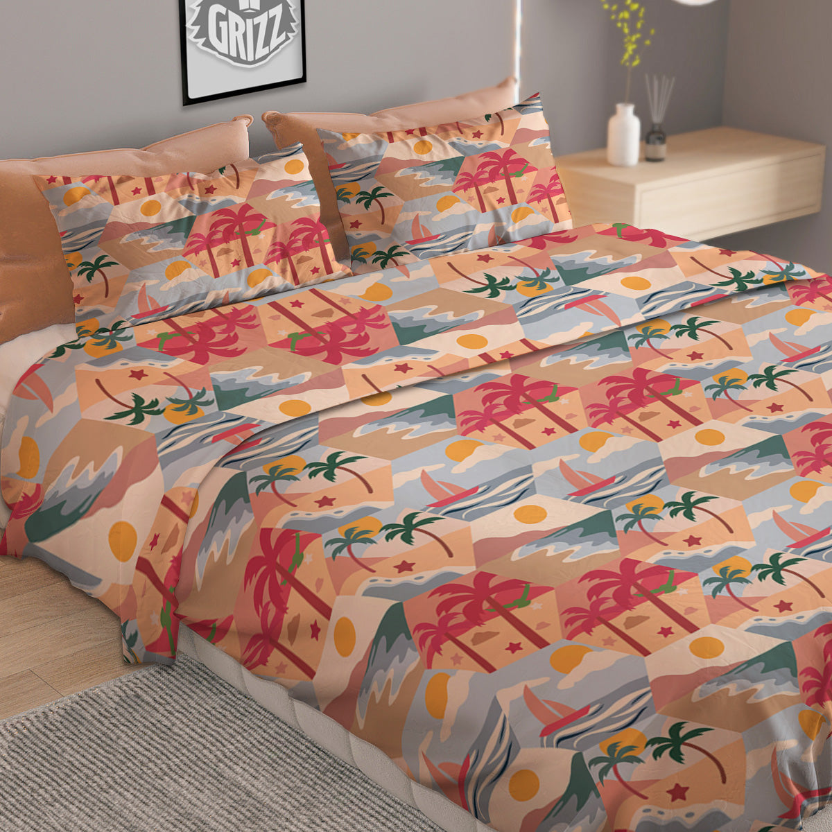Patchwork Beach And Sunset Sky Print Pattern Duvet Cover Bedding Set