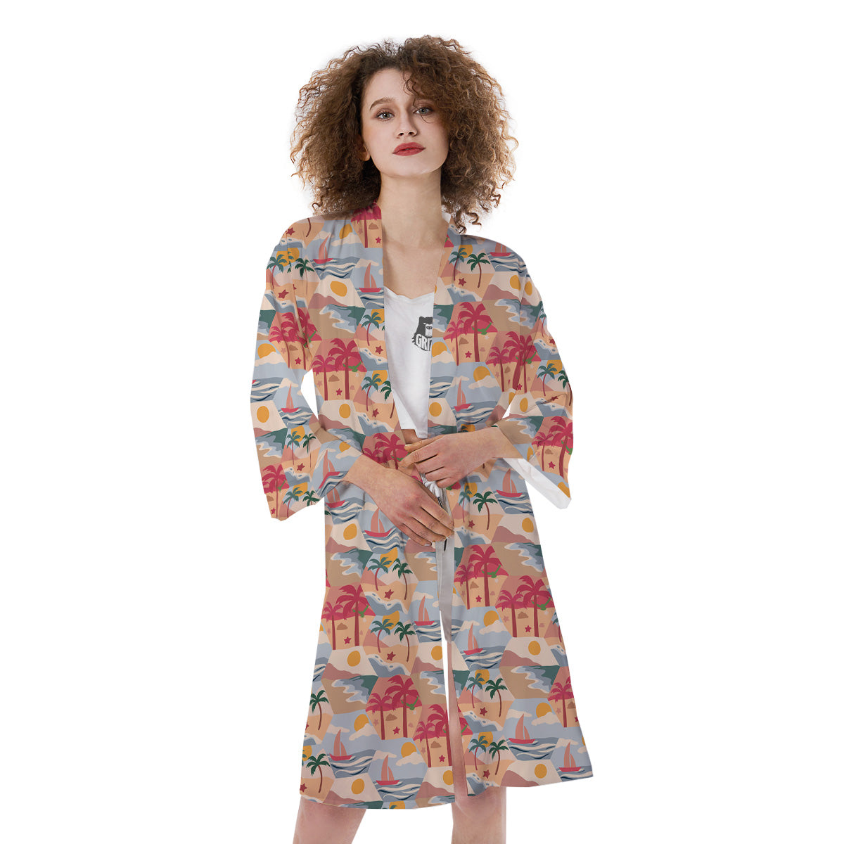 Patchwork Beach And Sunset Sky Print Pattern Kimono-grizzshop