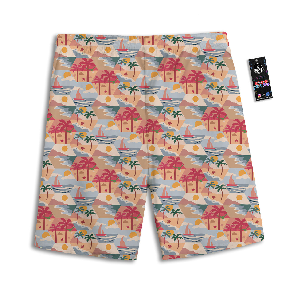 Patchwork Beach And Sunset Sky Print Pattern Men's Athletic Shorts