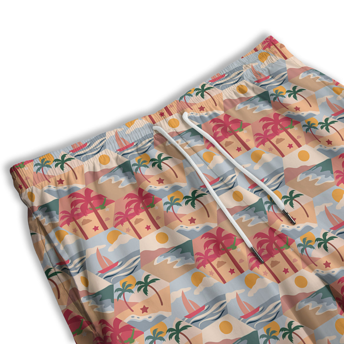 Patchwork Beach And Sunset Sky Print Pattern Men's Athletic Shorts