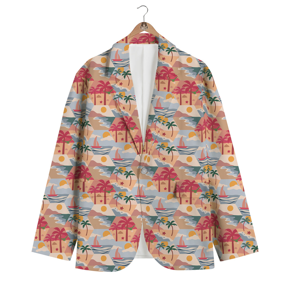 Patchwork Beach And Sunset Sky Print Pattern Men's Blazer-grizzshop