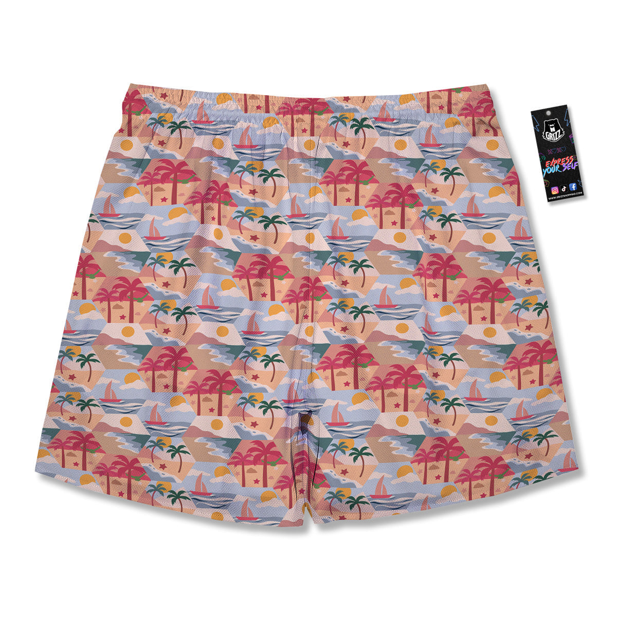 Patchwork Beach And Sunset Sky Print Pattern Men's Running Shorts-grizzshop