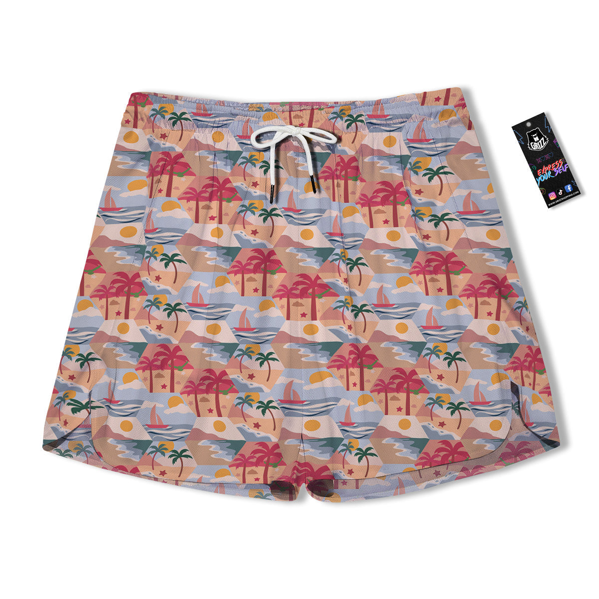Patchwork Beach And Sunset Sky Print Pattern Men's Running Shorts-grizzshop