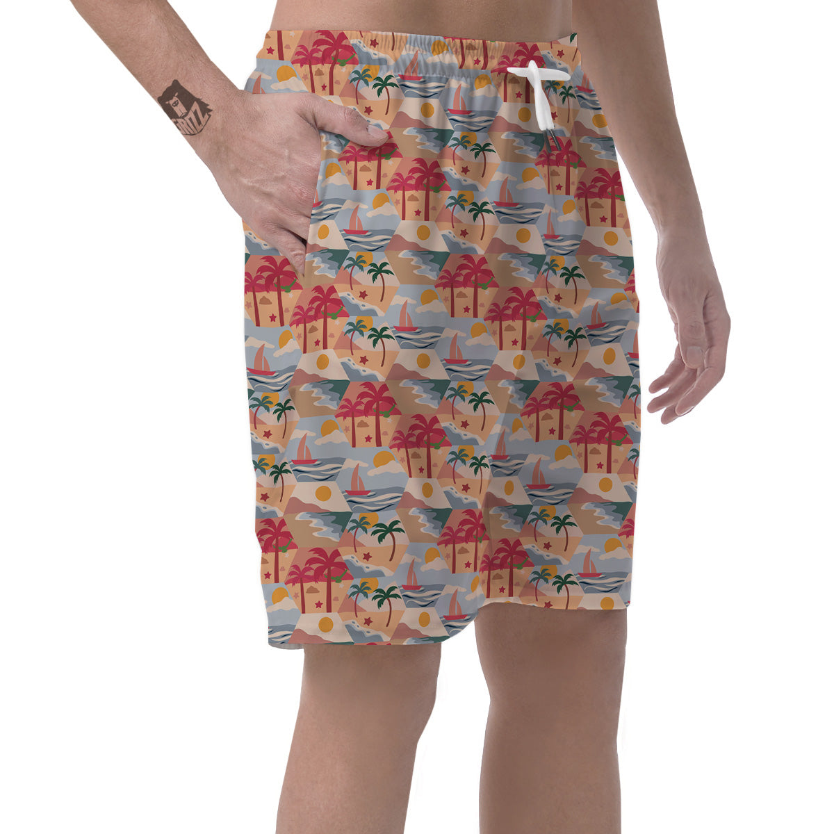 Patchwork Beach And Sunset Sky Print Pattern Men's Shorts-grizzshop