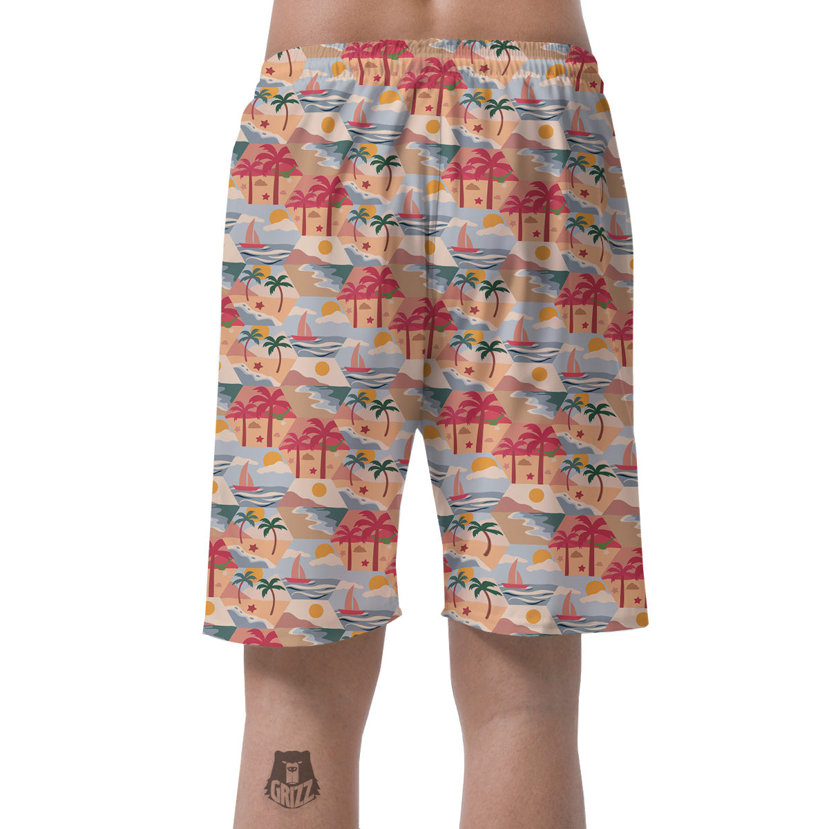 Patchwork Beach And Sunset Sky Print Pattern Men's Shorts-grizzshop