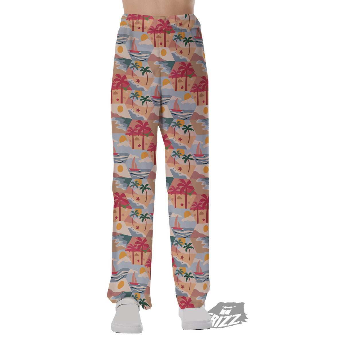 Patchwork Beach And Sunset Sky Print Pattern Pajama Pants-grizzshop