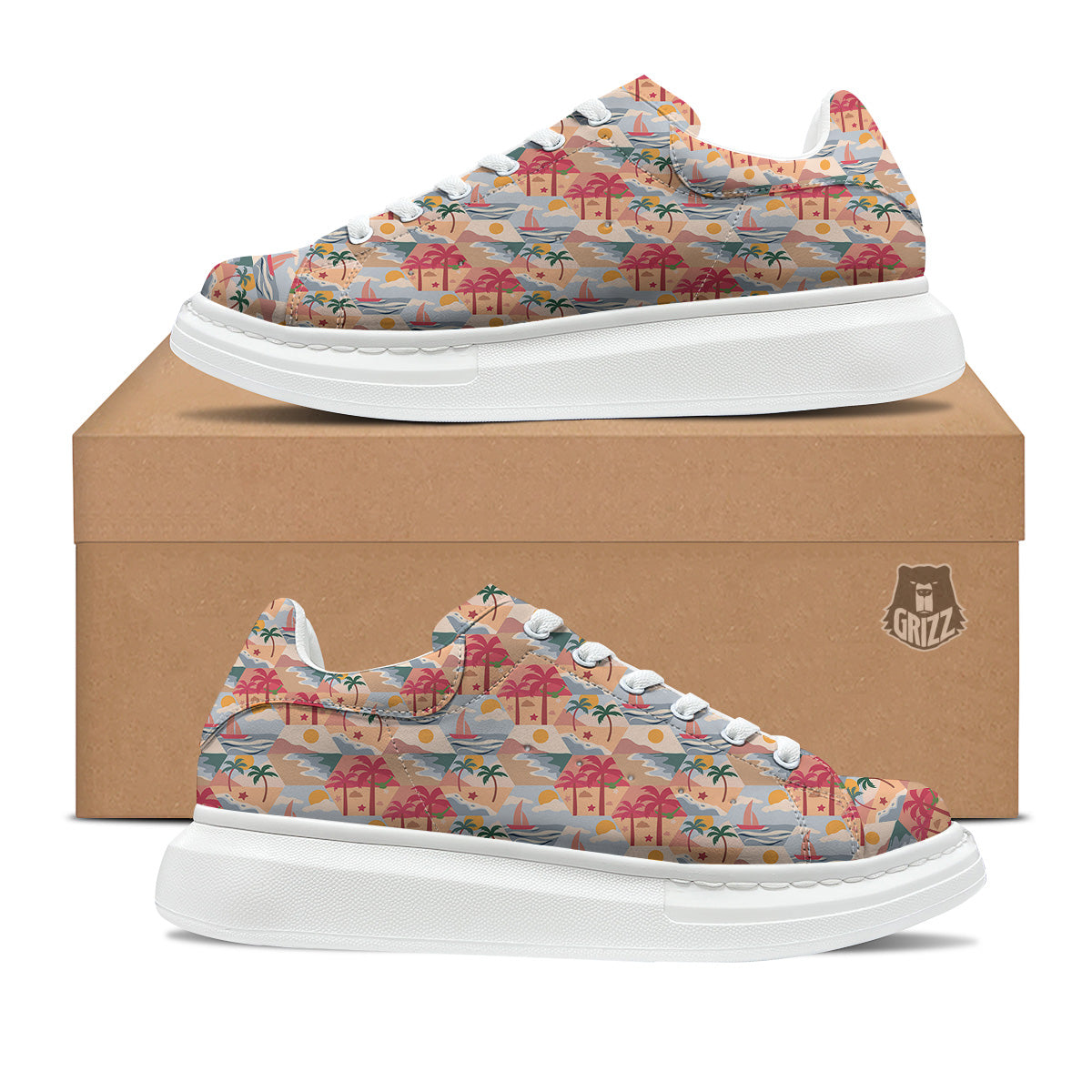 Patchwork Beach And Sunset Sky Print Pattern Platform Shoes-grizzshop