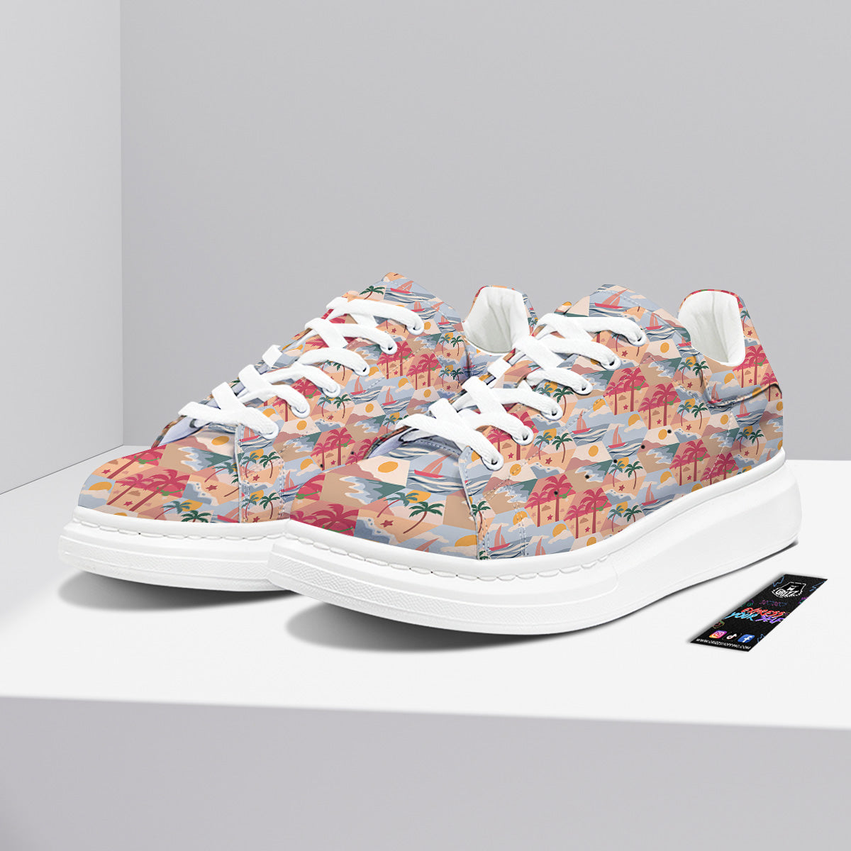 Patchwork Beach And Sunset Sky Print Pattern Platform Shoes-grizzshop